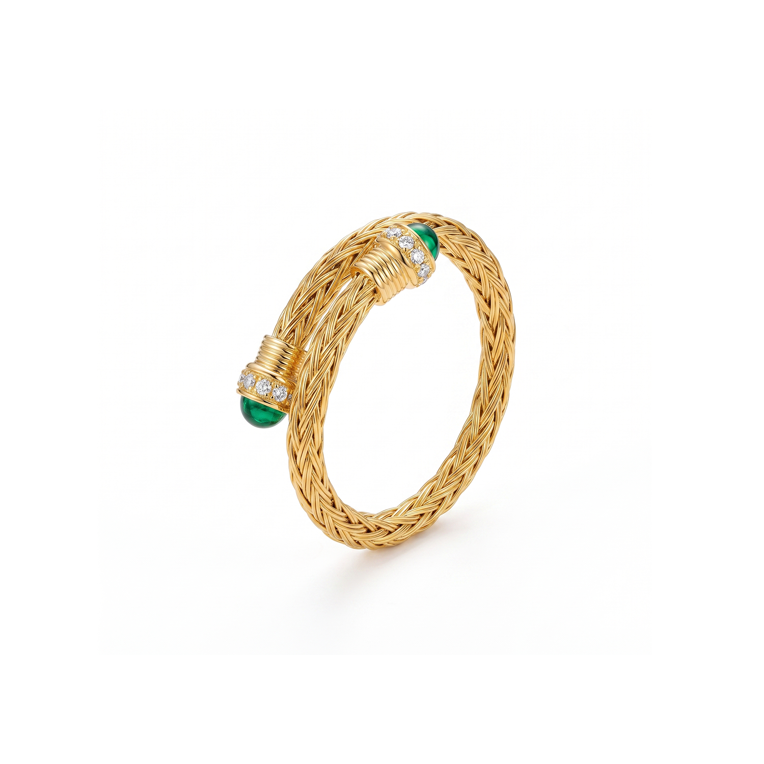Single Band Italian Woven Green Orb Ring