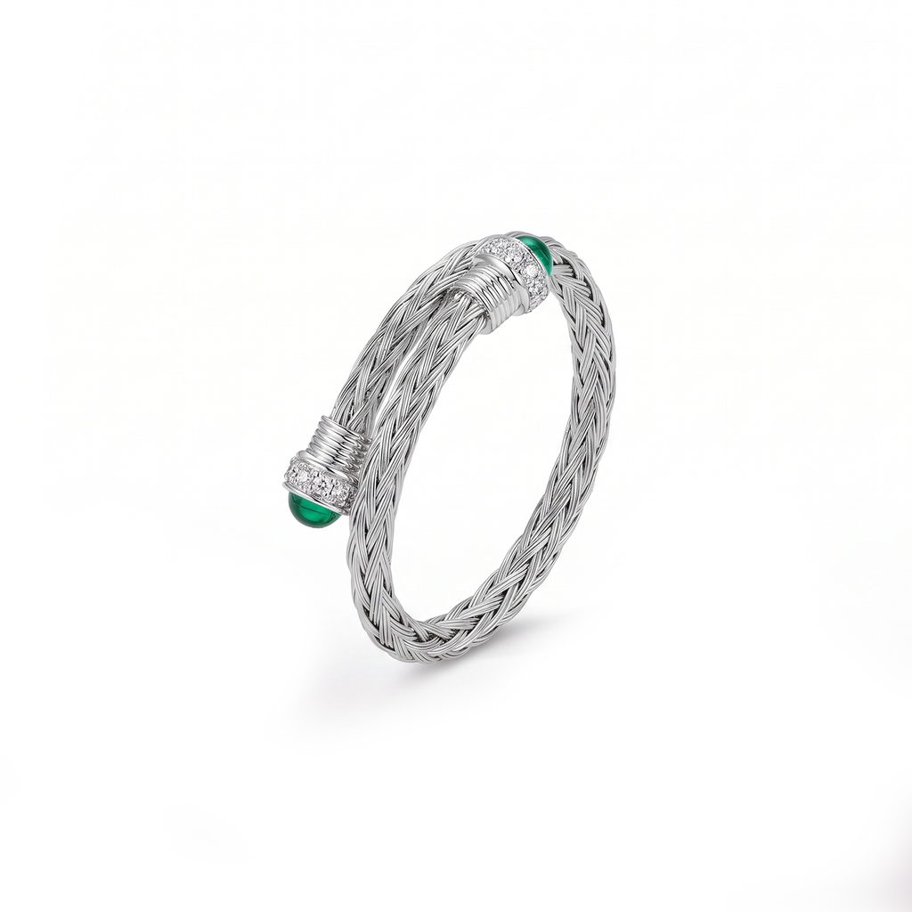 Single Band Italian Woven Green Orb Ring