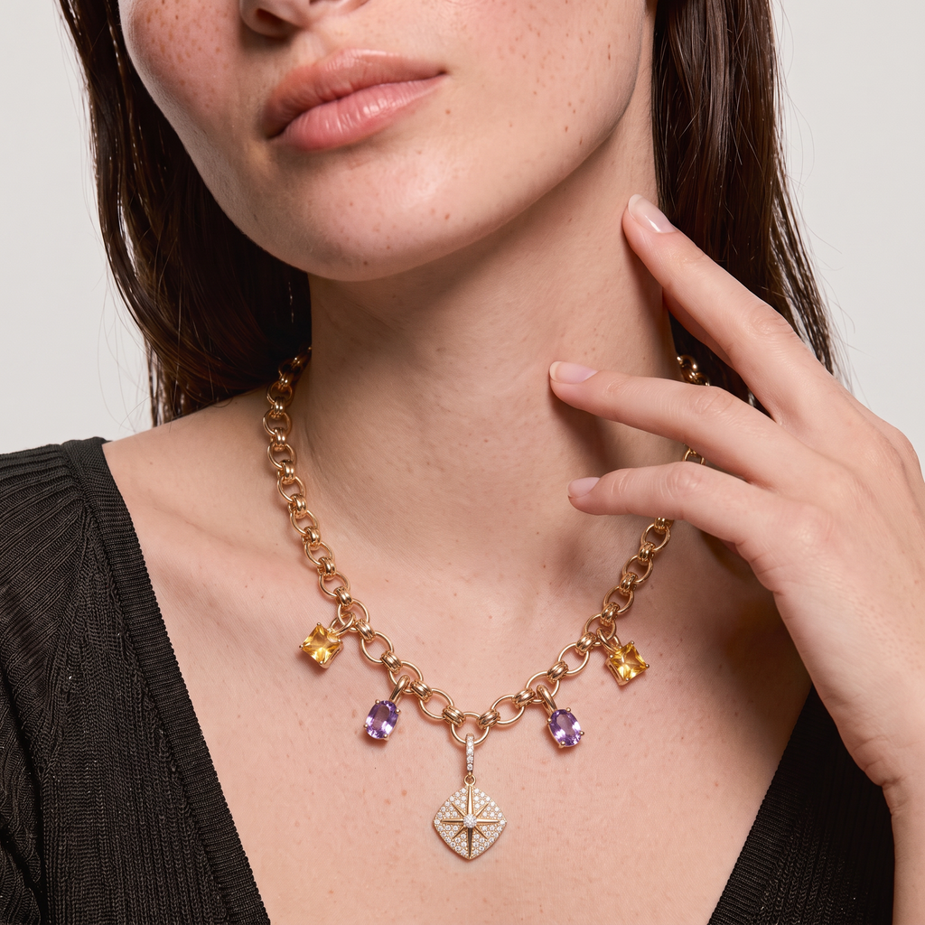Multi-Charm Chunky Link Necklace
