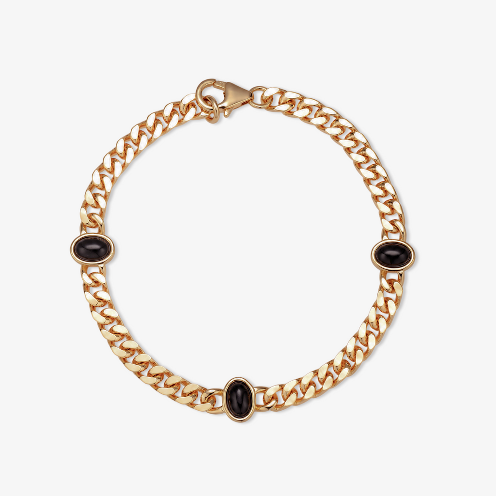 Cuban Link Bracelet with Black Oval Stones