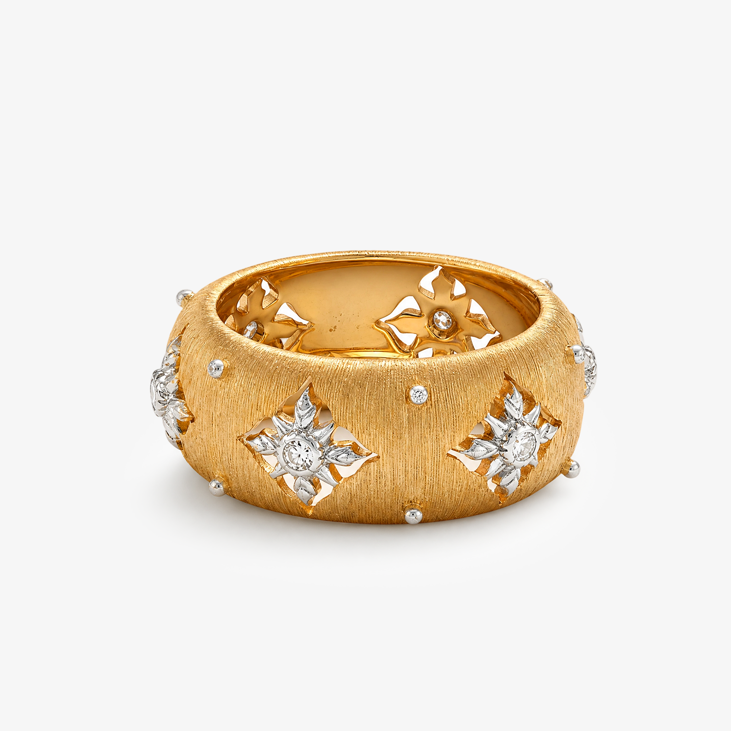 Florentine Star Flower Textured Wide Band Ring