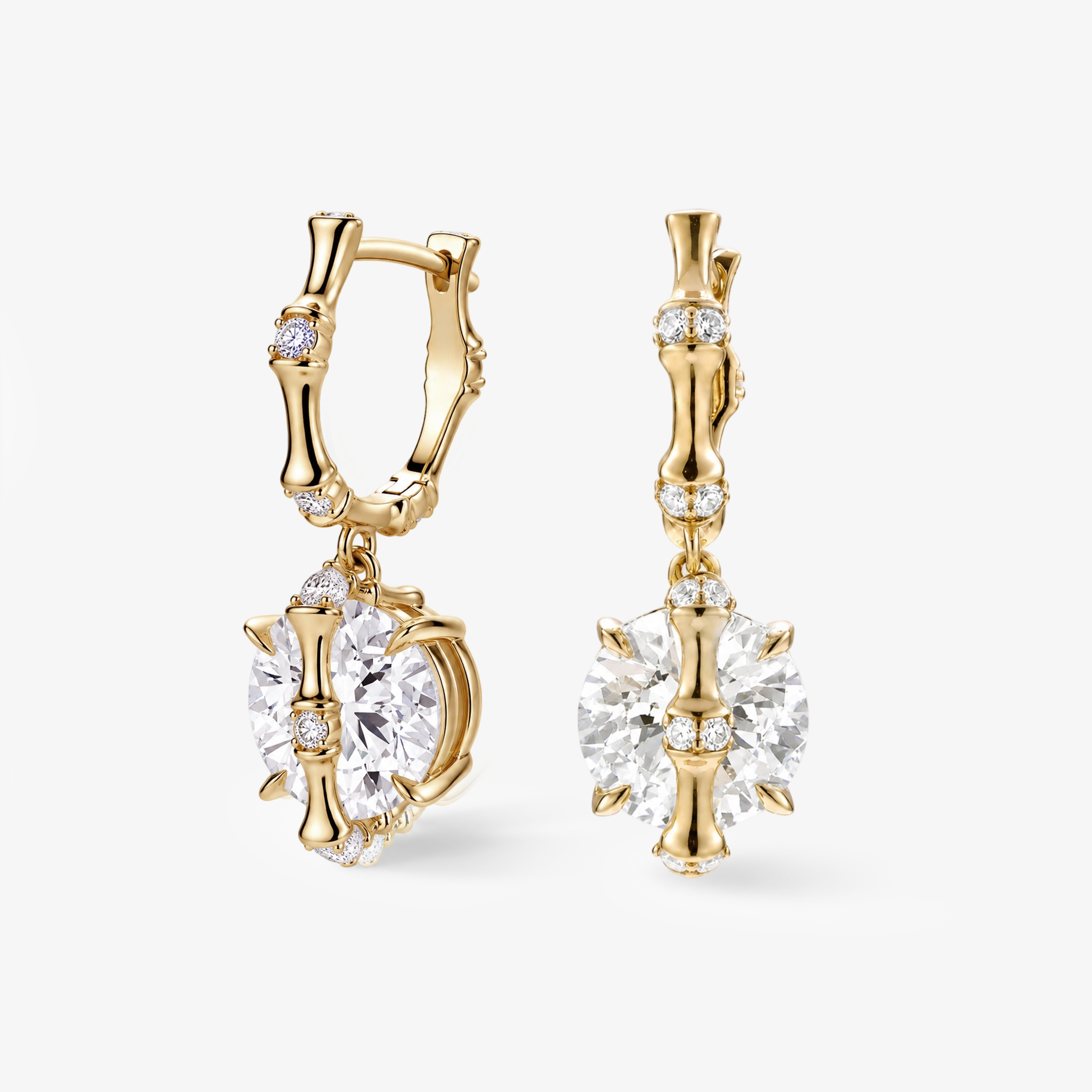 CZ Bamboo-Style Solitaire Hoops