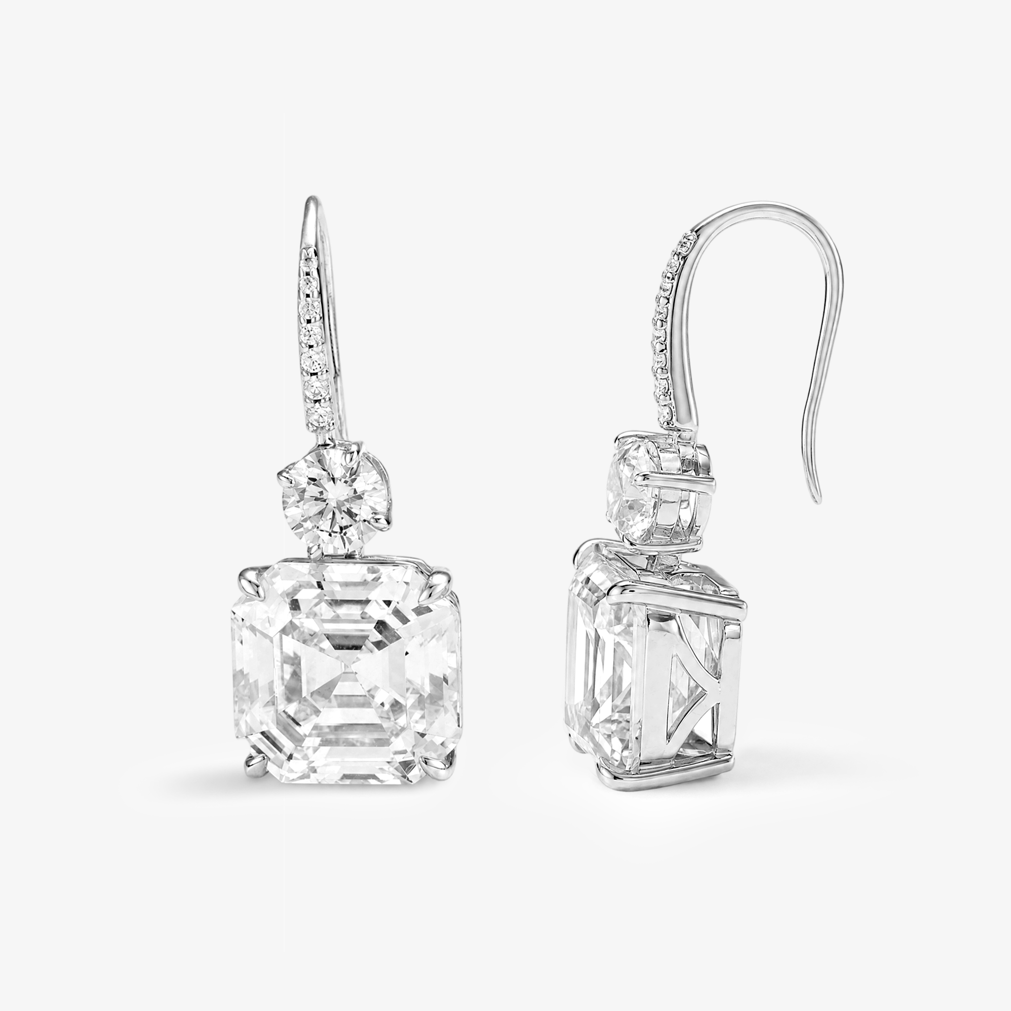 Asscher Drop Pavé Hook Earrings