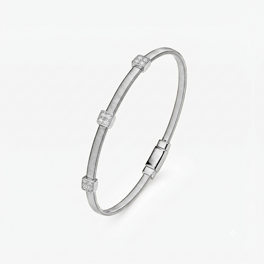 CZ Triple Station Bangle Bracelet