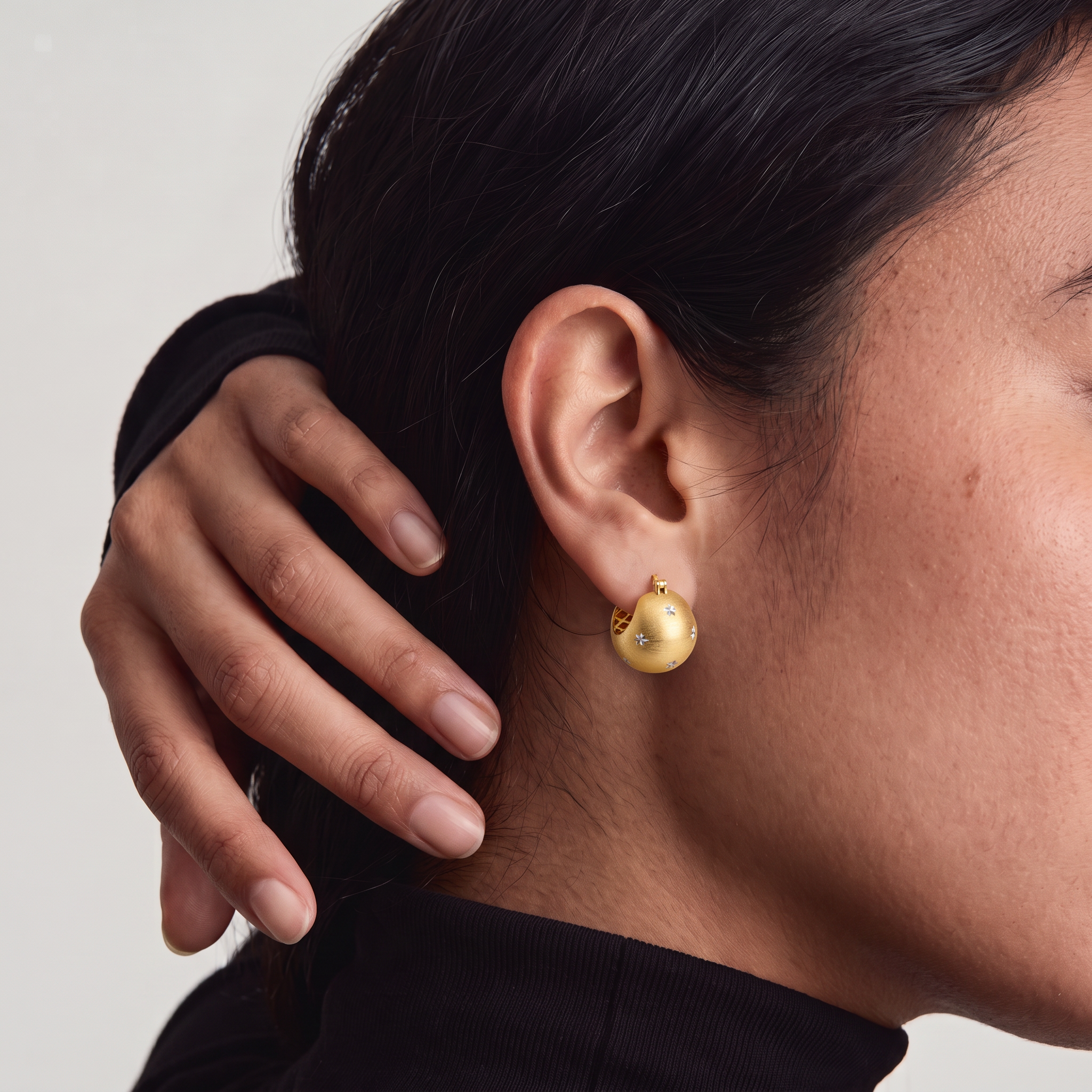 Brushed Stardust Dome Huggie Earrings