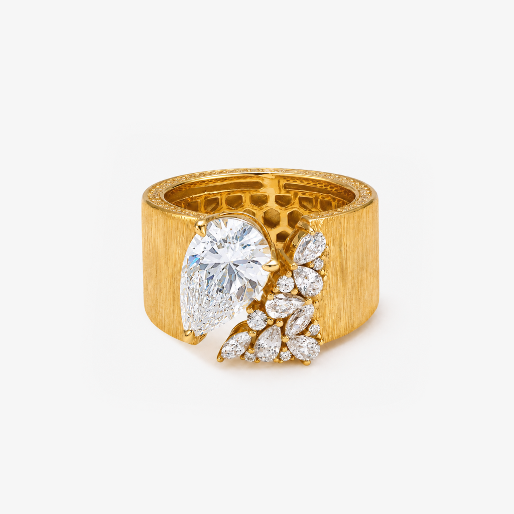 Gold Brushed CZ Teardrop Ring