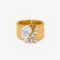 Gold Brushed CZ Teardrop Ring