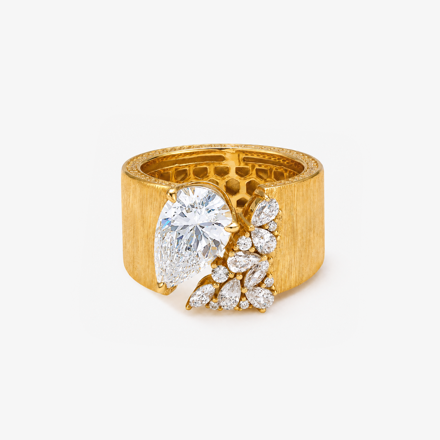 Gold Brushed CZ Teardrop Ring