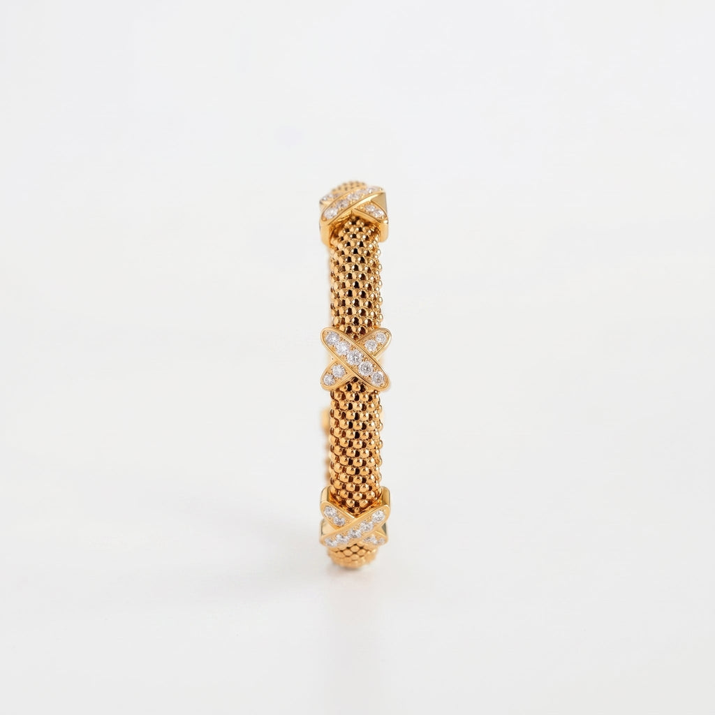925 Silver-Plated 18K Gold Italian Popcorn Mesh Chain X-Shaped Zircon Open Bracelet