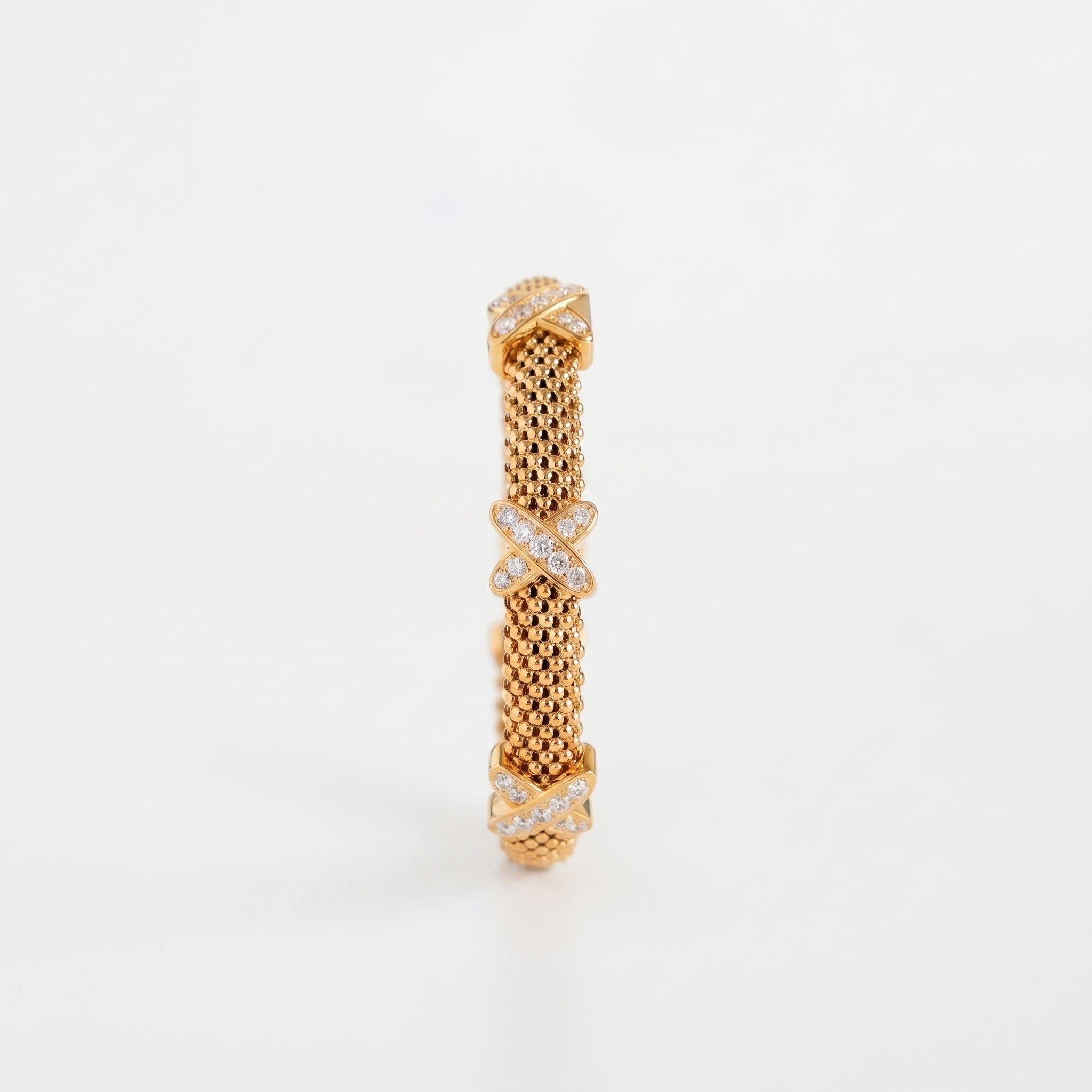925 Silver-Plated 18K Gold Italian Popcorn Mesh Chain X-Shaped Zircon Open Bracelet