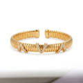 925 Silver-Plated 18K Gold Italian Popcorn Mesh Chain V-Shaped Zircon Open Bracelet
