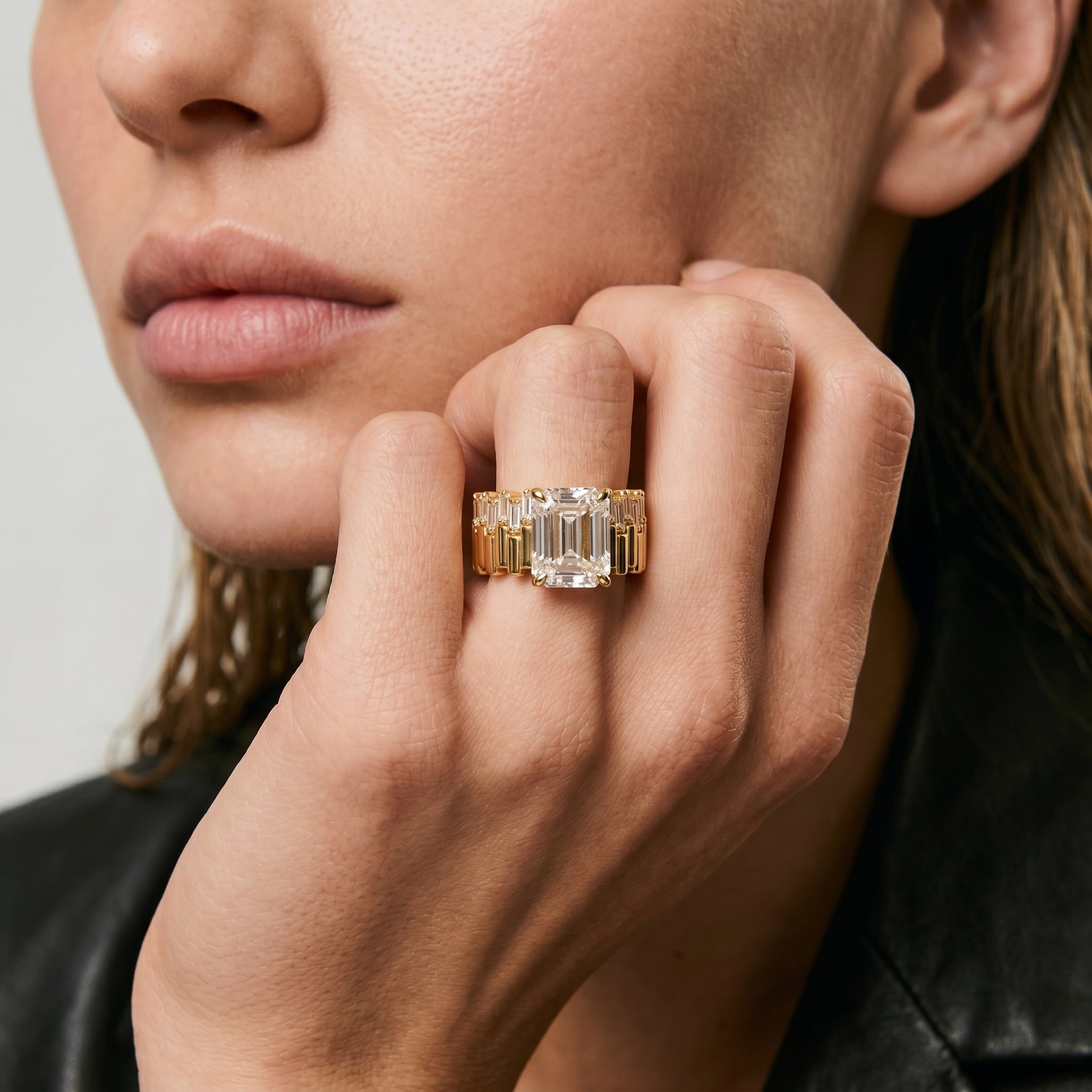 CZ Asscher Bold Eternity Line Band Ring