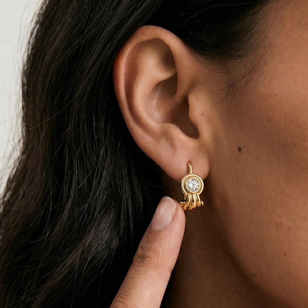CZ Bezel Huggie Stud Earrings