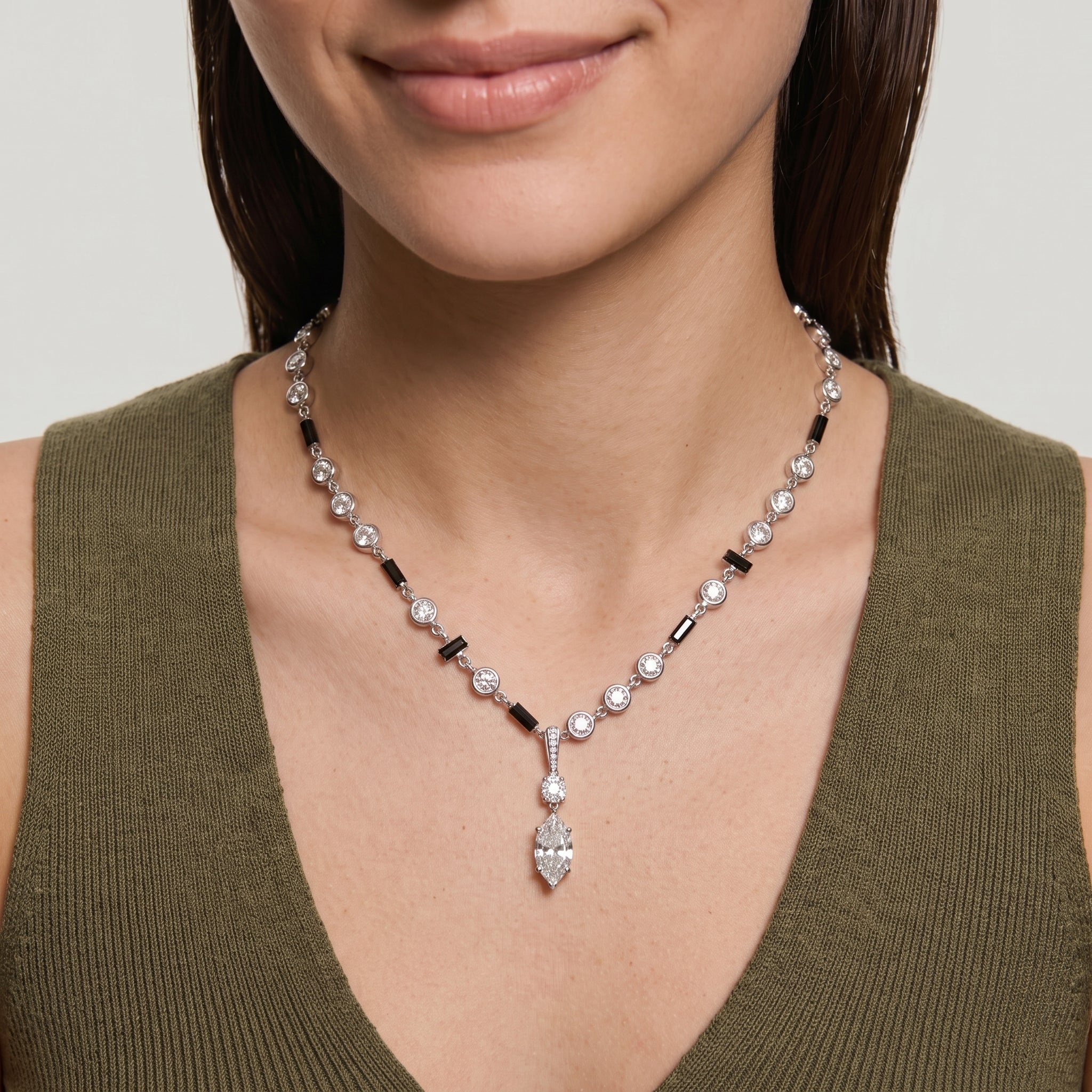 CZ Marquise Link Pendant Necklace
