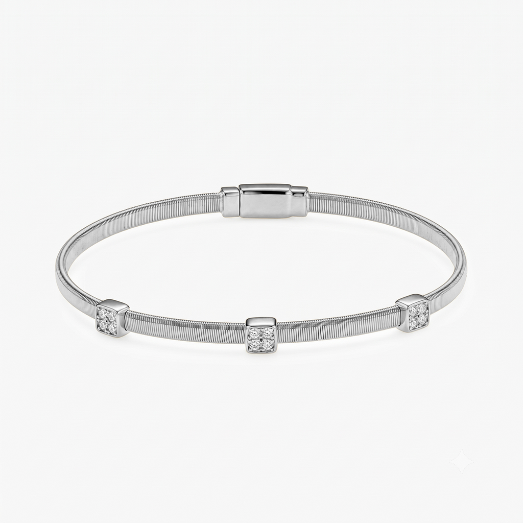 CZ Triple Station Bangle Bracelet
