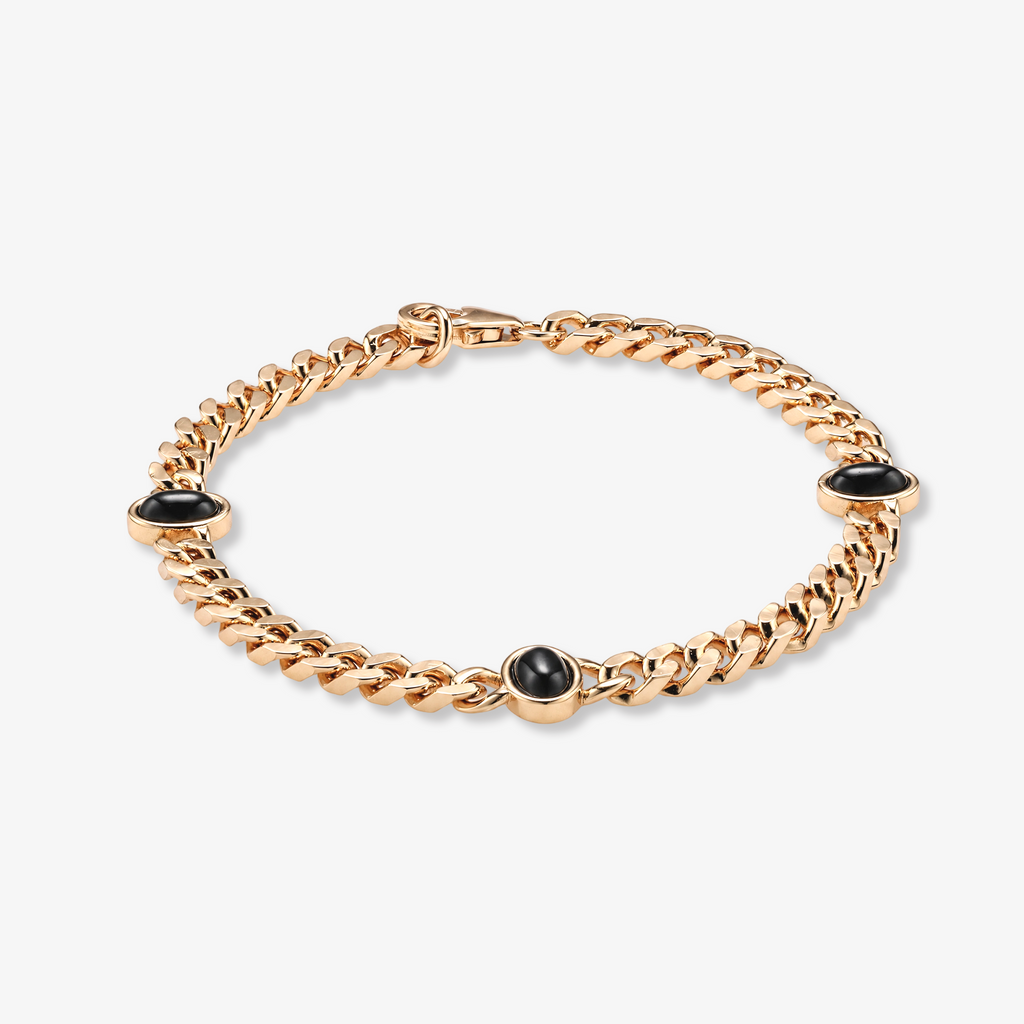 Cuban Link Bracelet with Black Oval Stones