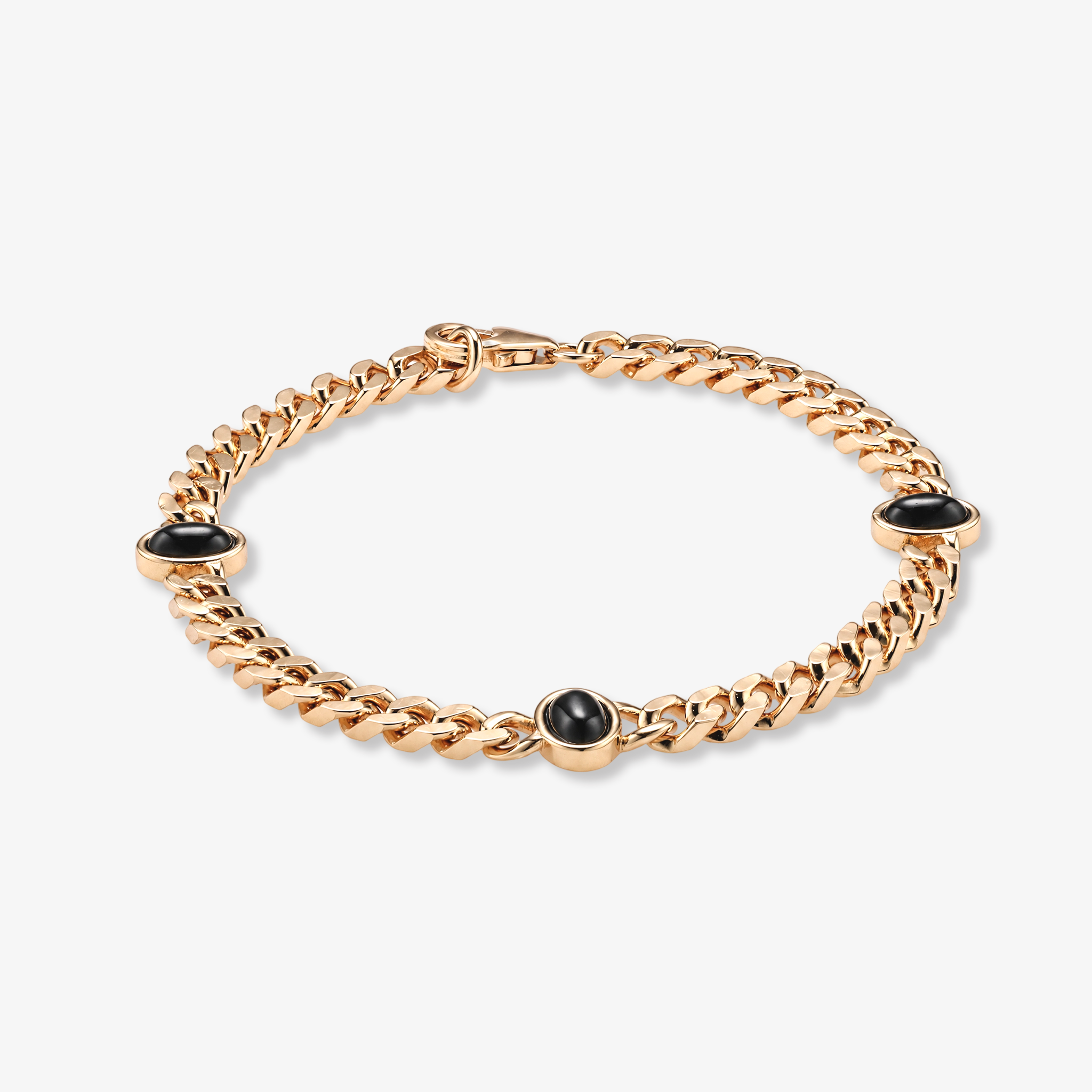 Cuban Link Bracelet with Black Oval Stones