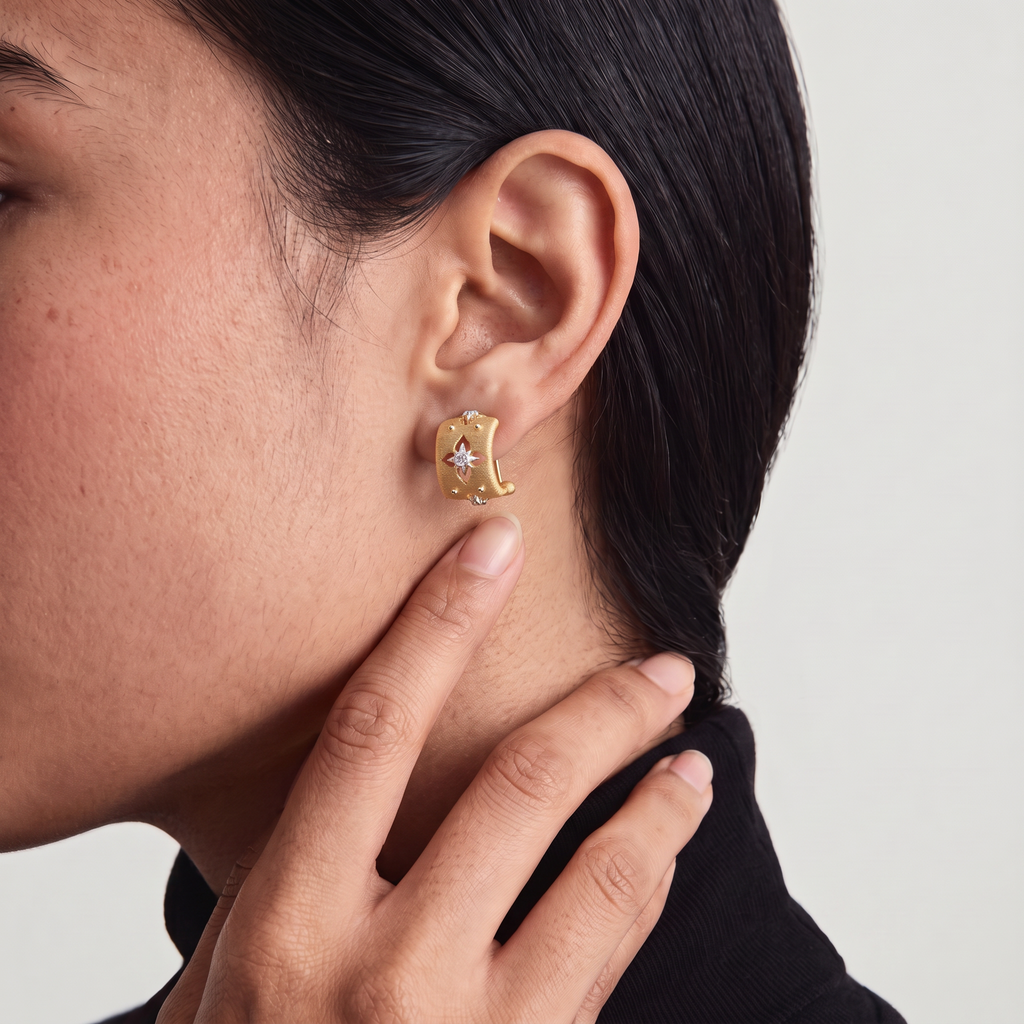 Brushed Florentine Cross Huggie Earrings