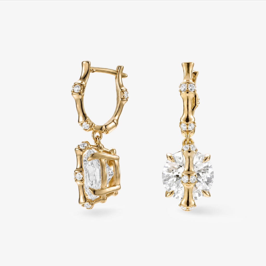 CZ Bamboo-Style Solitaire Hoops