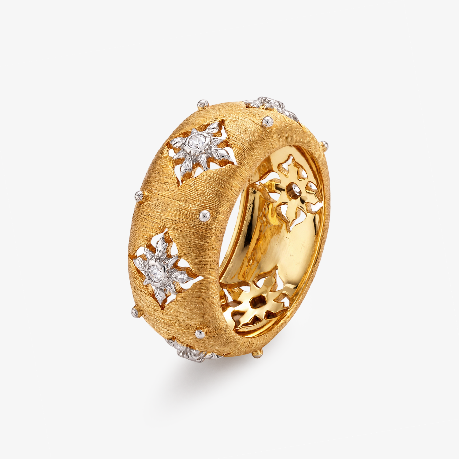 Florentine Star Flower Textured Wide Band Ring