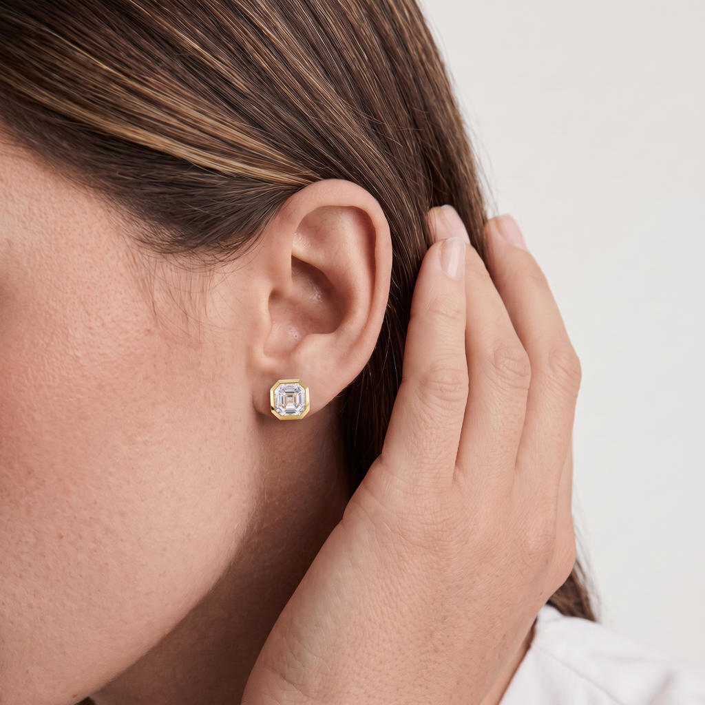 Asscher Bezel Stud Earrings