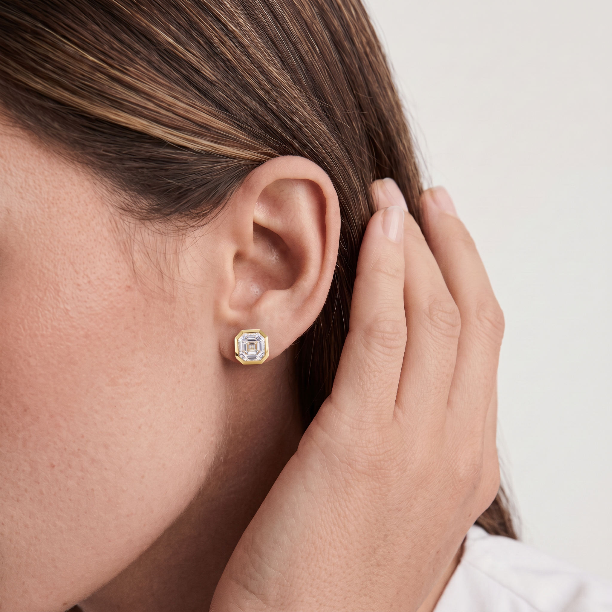 Asscher Bezel Stud Earrings