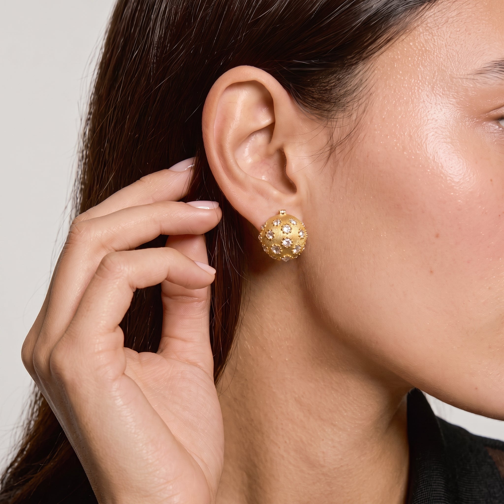 Brushed Crystal Dome Ball Huggie Earrings