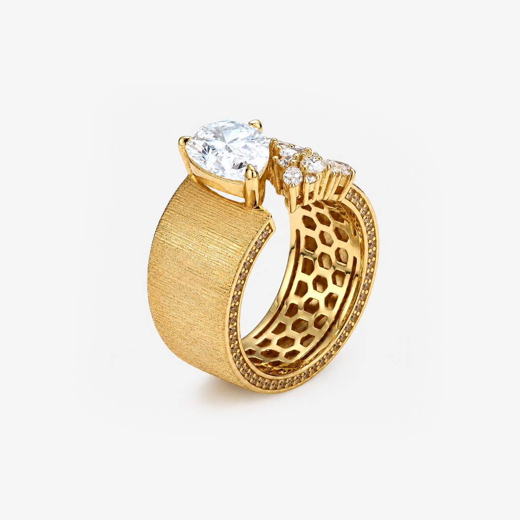 Gold Brushed CZ Teardrop Ring