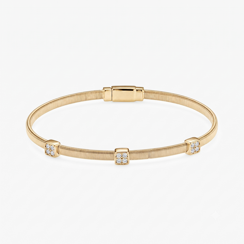 CZ Triple Station Bangle Bracelet