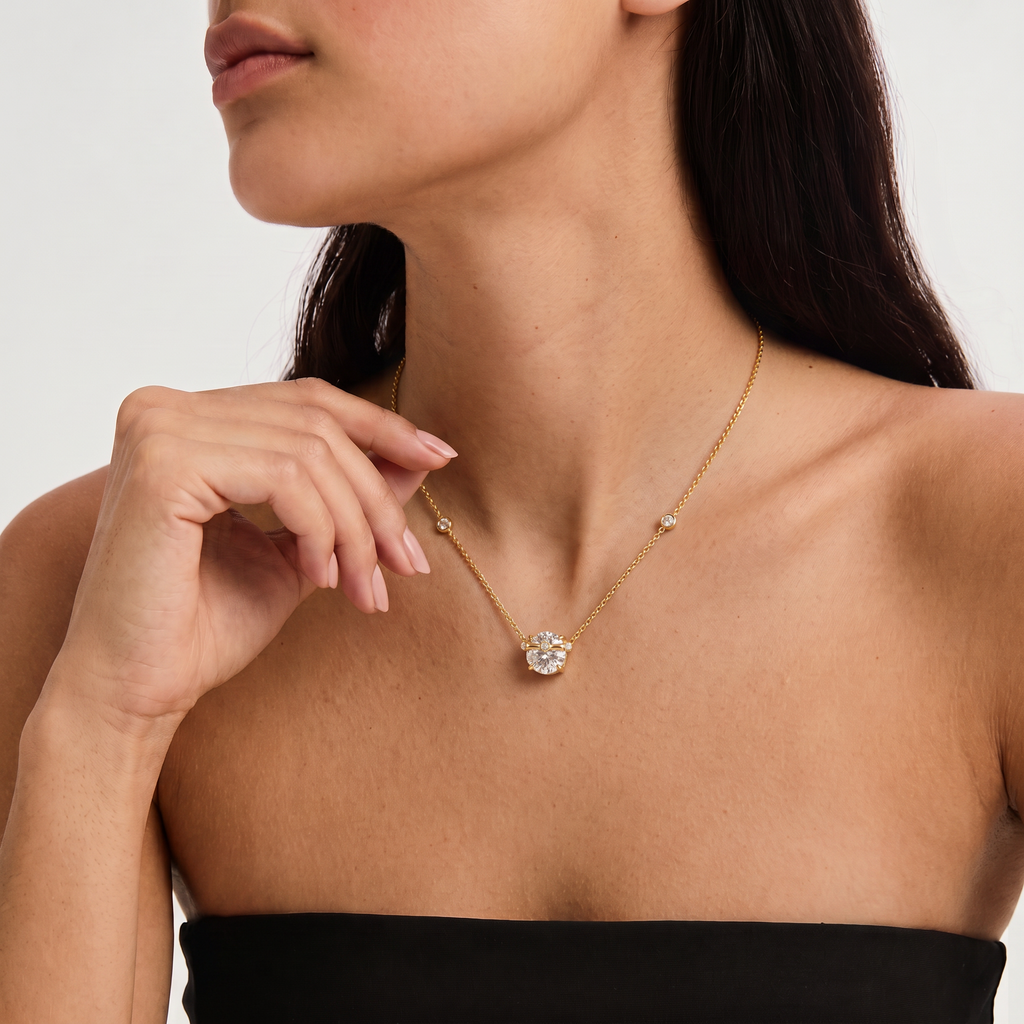 Round Solitaire Station Necklace