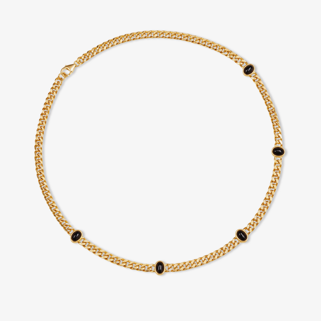 Cuban Link With Black Stone Necklace