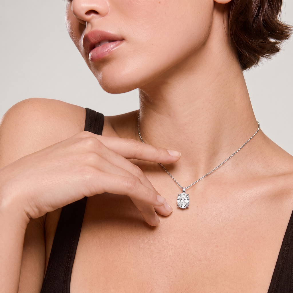 Floating Oval Solitaire Necklace