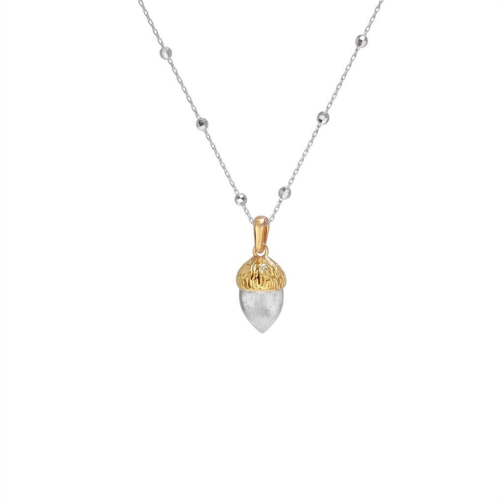 Gold Textured Acorn Pendant Necklace