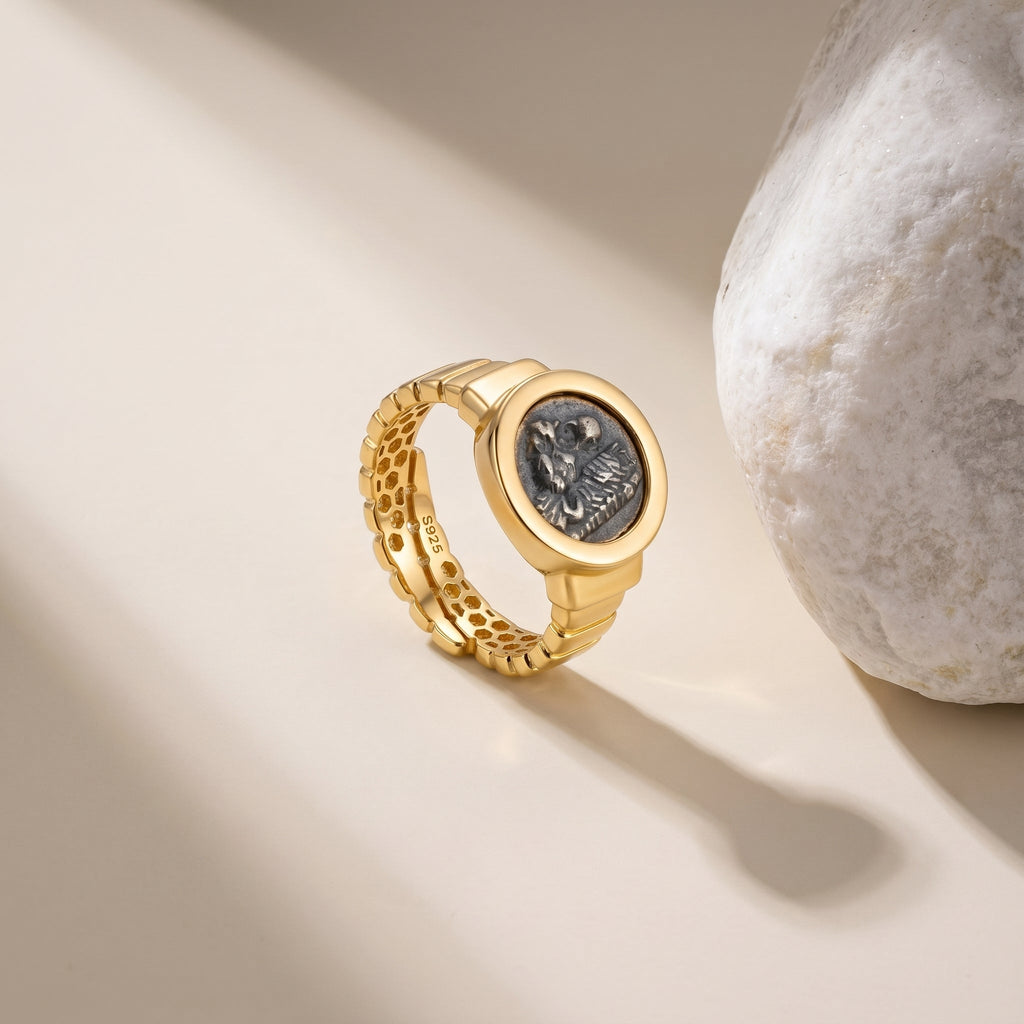 Lion Ancient Coin Stretch Ring