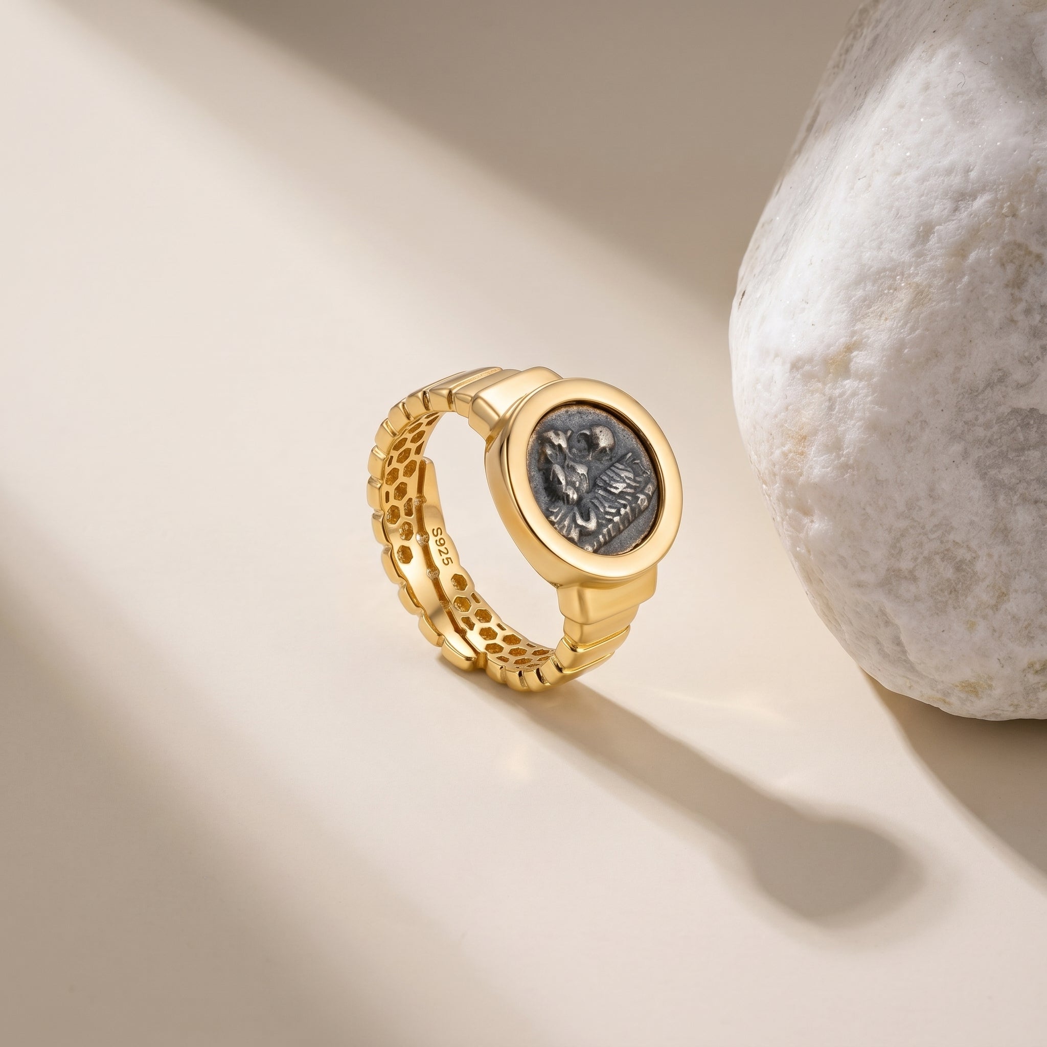 Lion Ancient Coin Stretch Ring