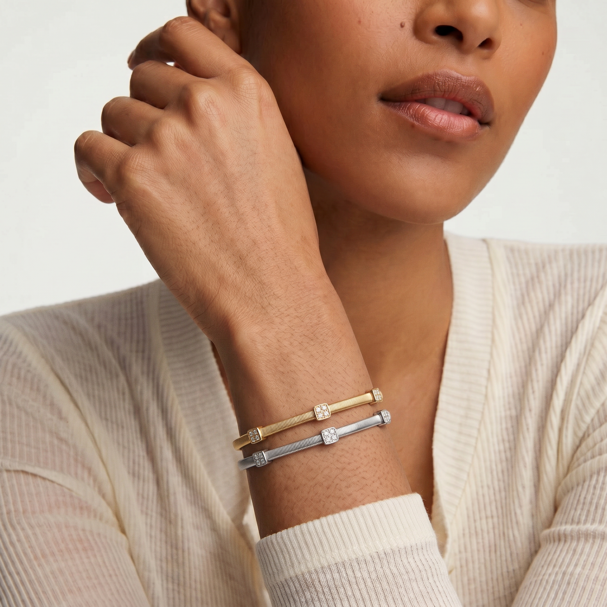CZ Triple Station Bangle Bracelet