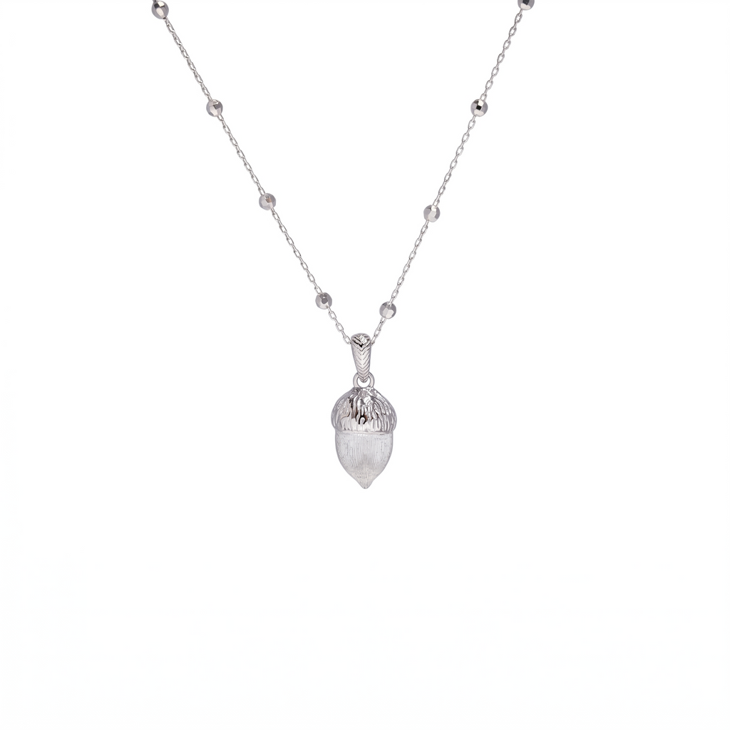 Silver Textured Acorn Pendant Necklace