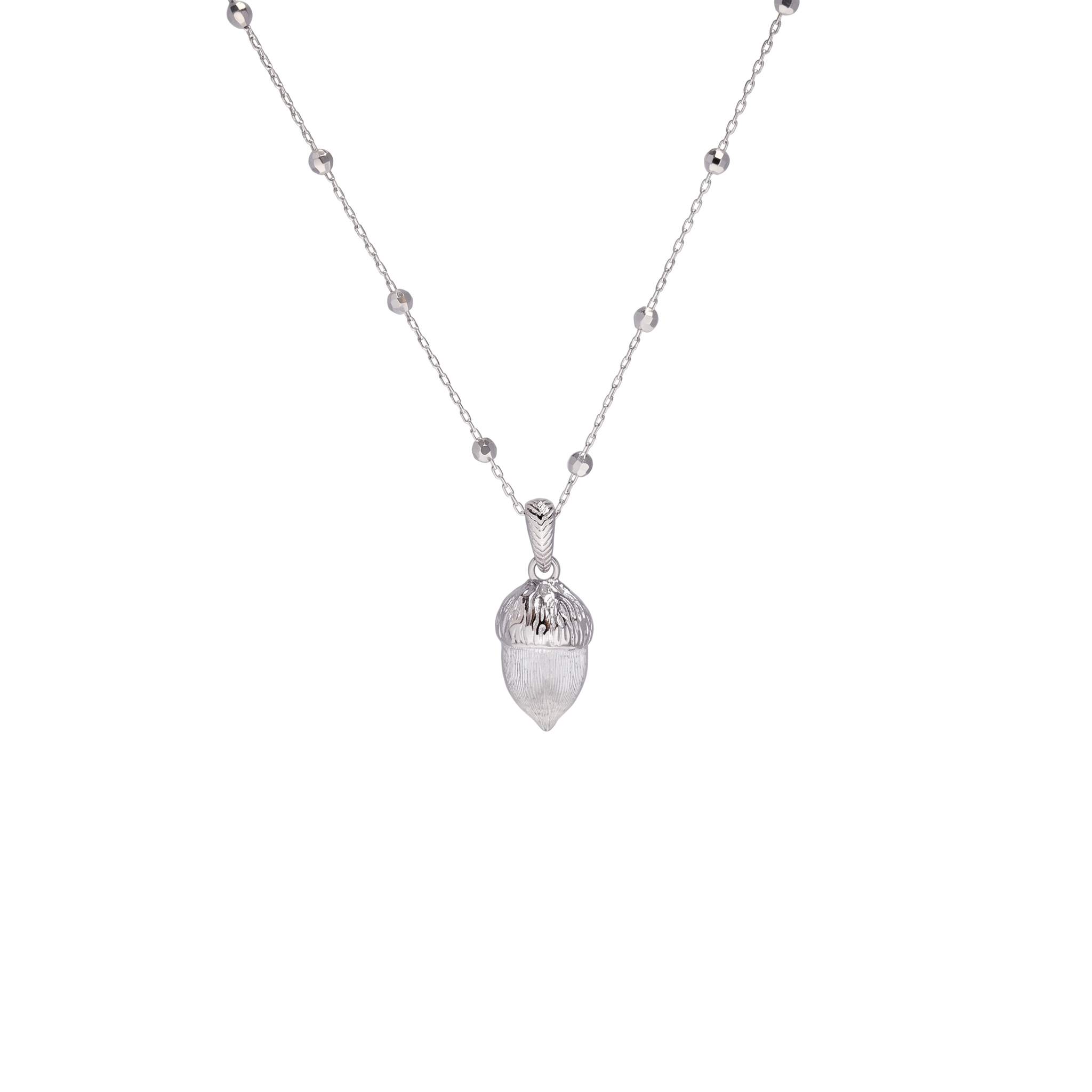 Silver Textured Acorn Pendant Necklace