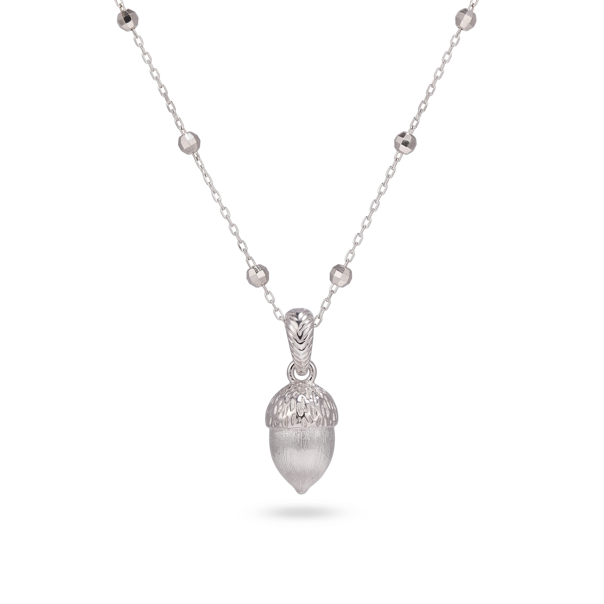 Silver Textured Acorn Pendant Necklace