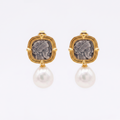 Athena Coin Pearl Drop Earrings