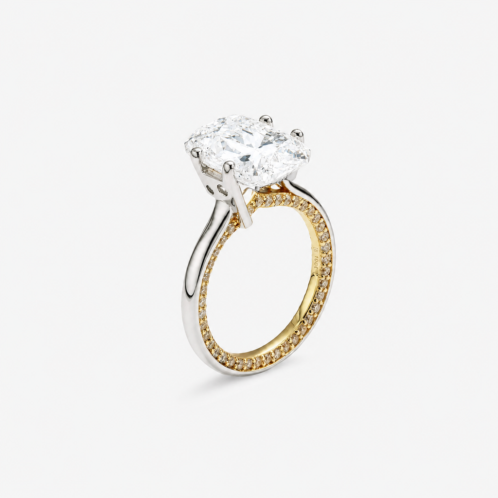 CZ Oval Pave Two-Tone Band Ring