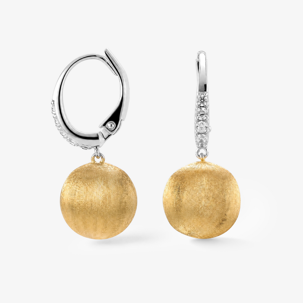Two-Tone CZ Ball Drop Hoops