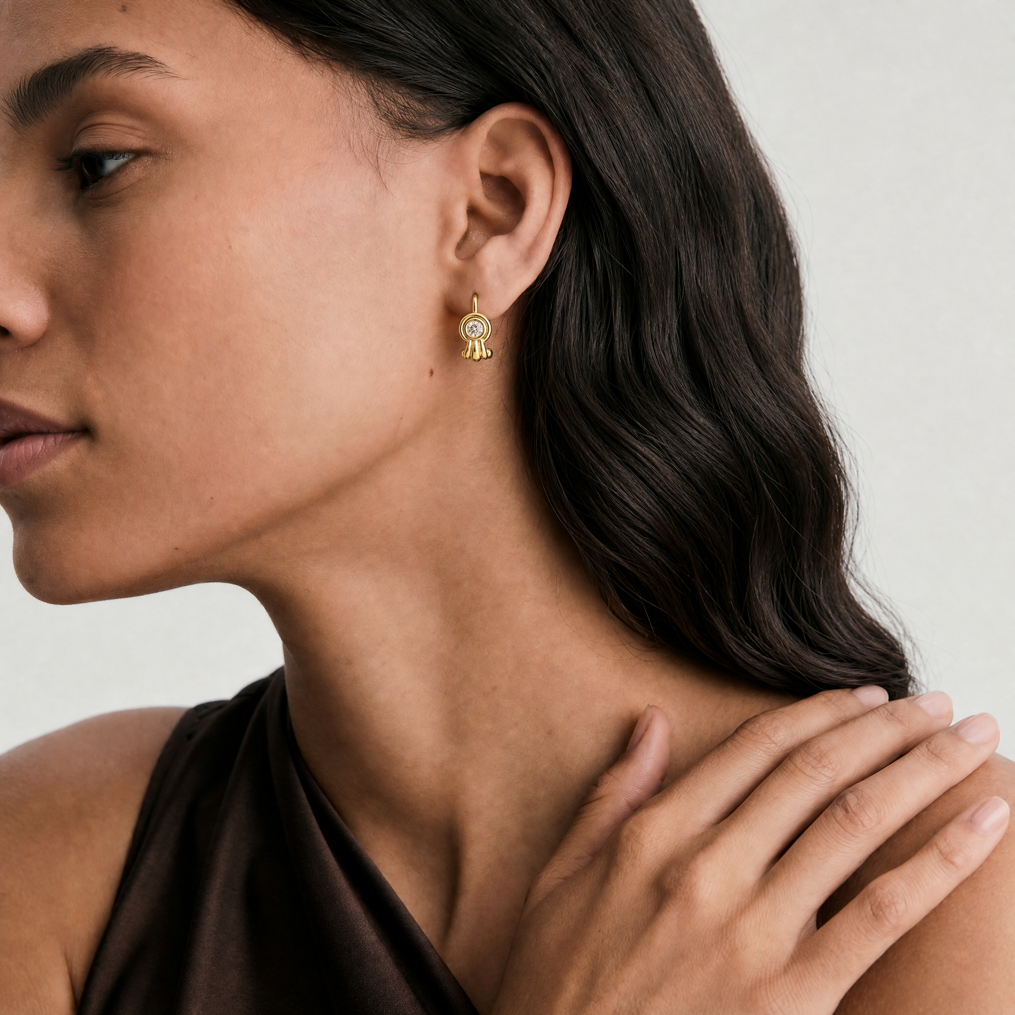 CZ Bezel Huggie Stud Earrings