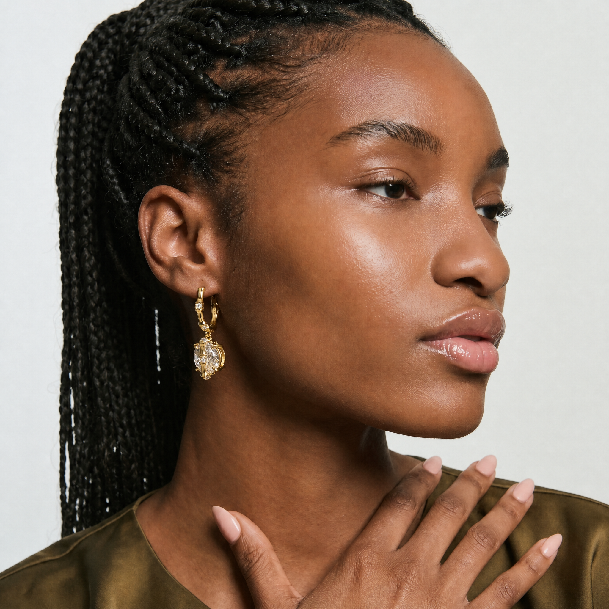 CZ Bamboo-Style Solitaire Hoops