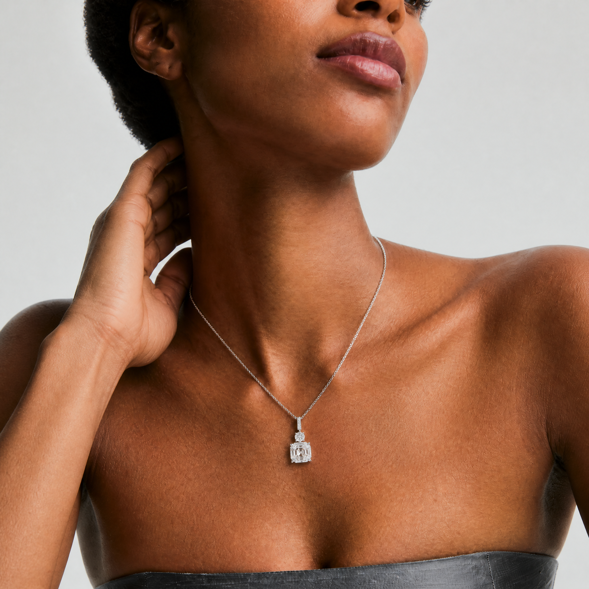Pavé Bail Asscher Pendant Necklace