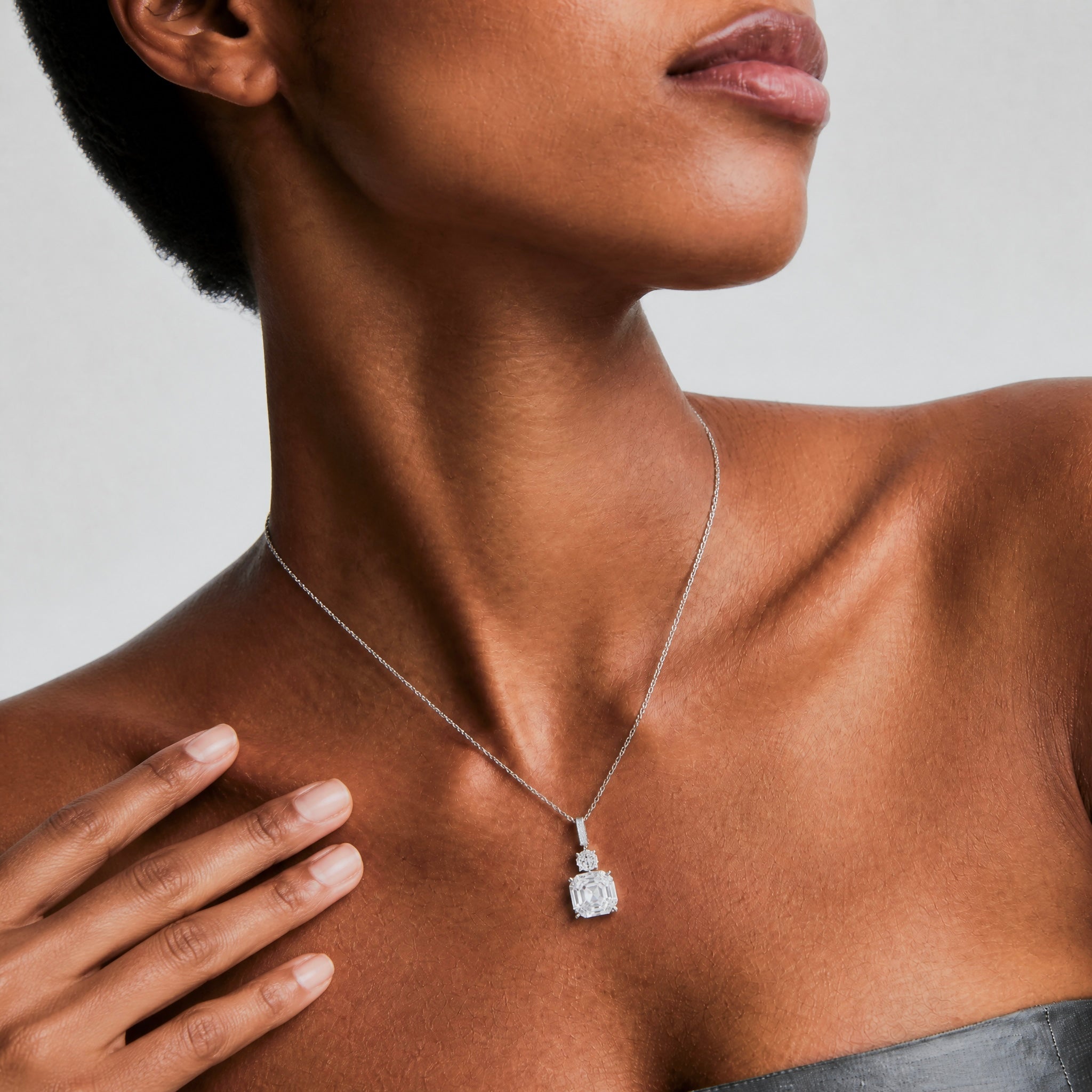 Pavé Bail Asscher Pendant Necklace