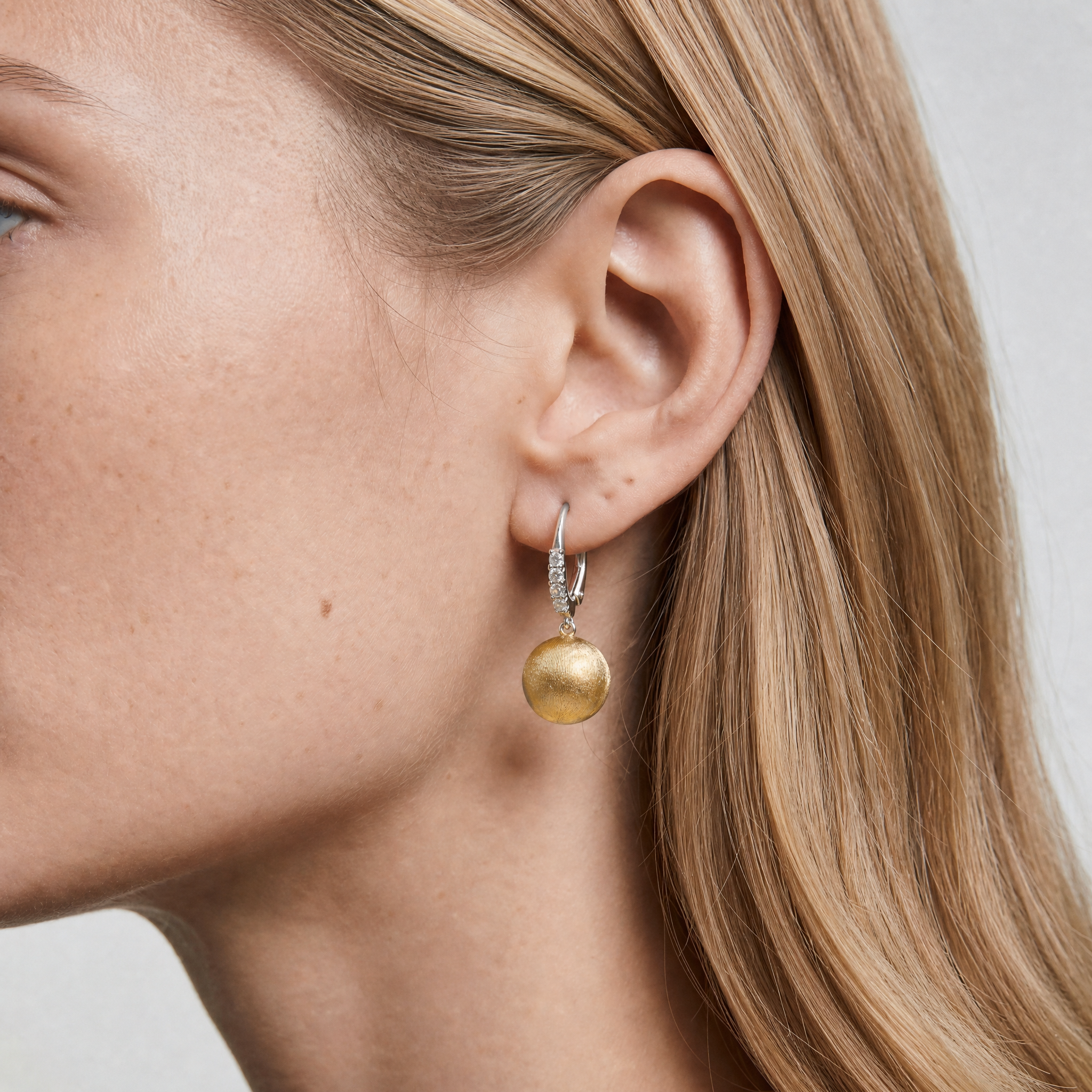 Two-Tone CZ Ball Drop Hoops