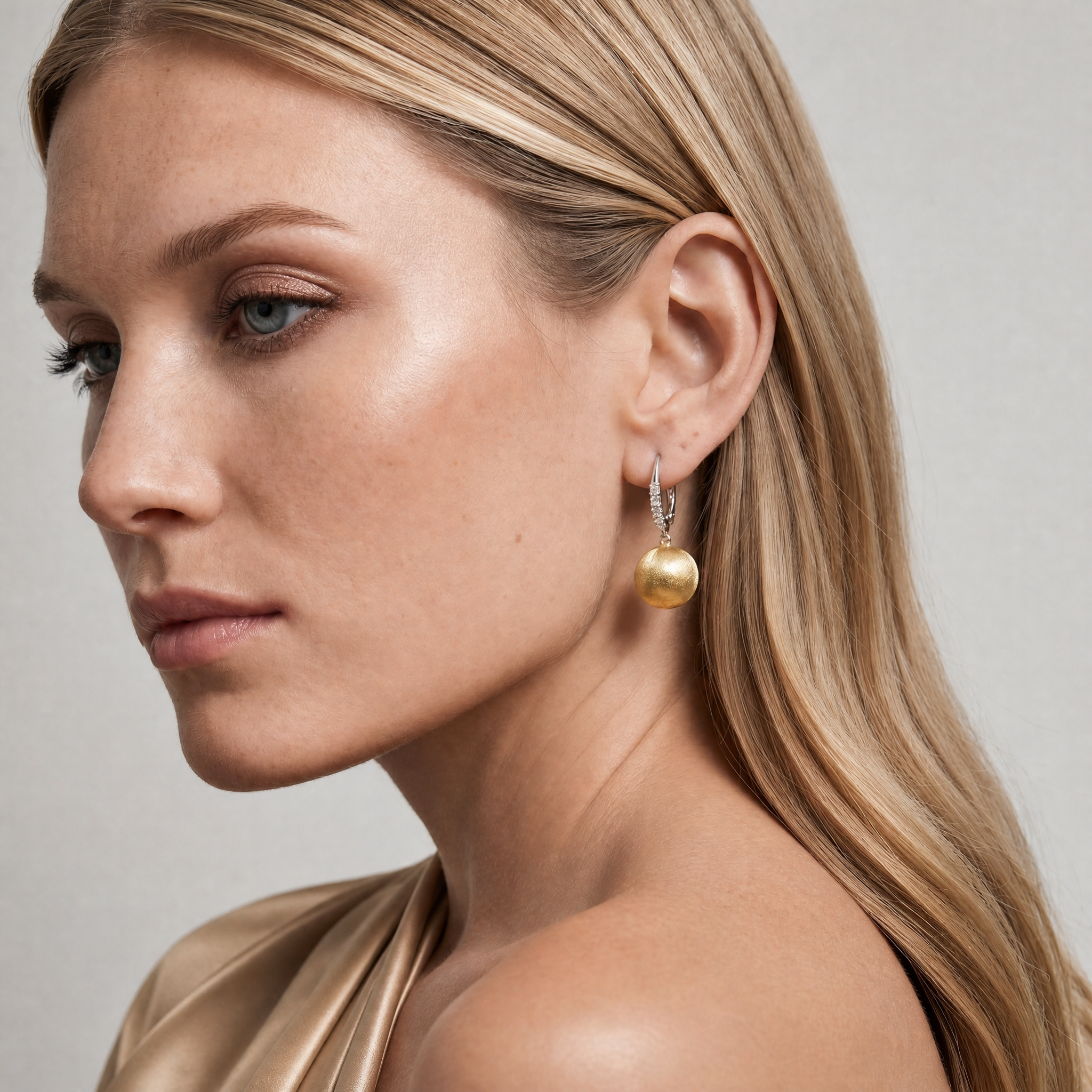Two-Tone CZ Ball Drop Hoops