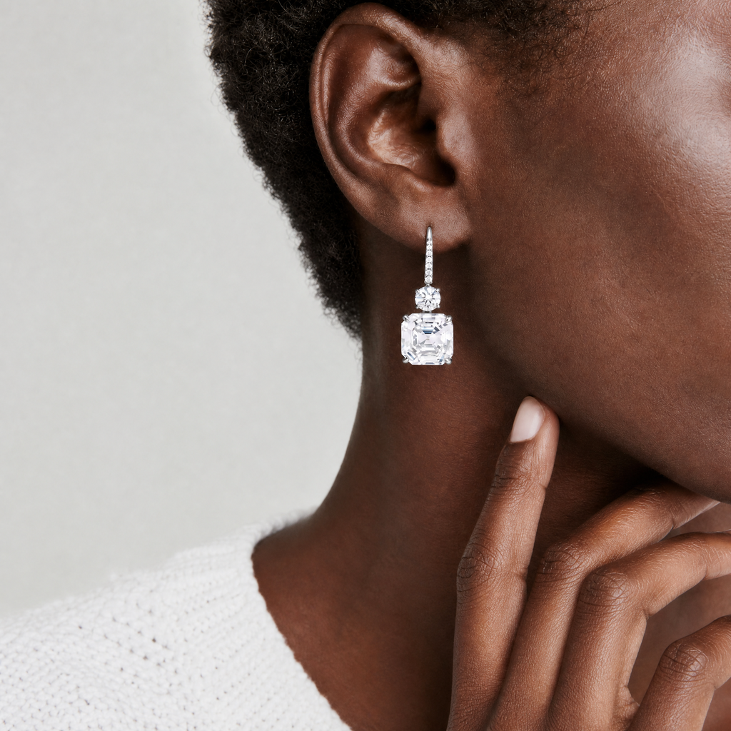 CZ Asscher Solitaire Studs
