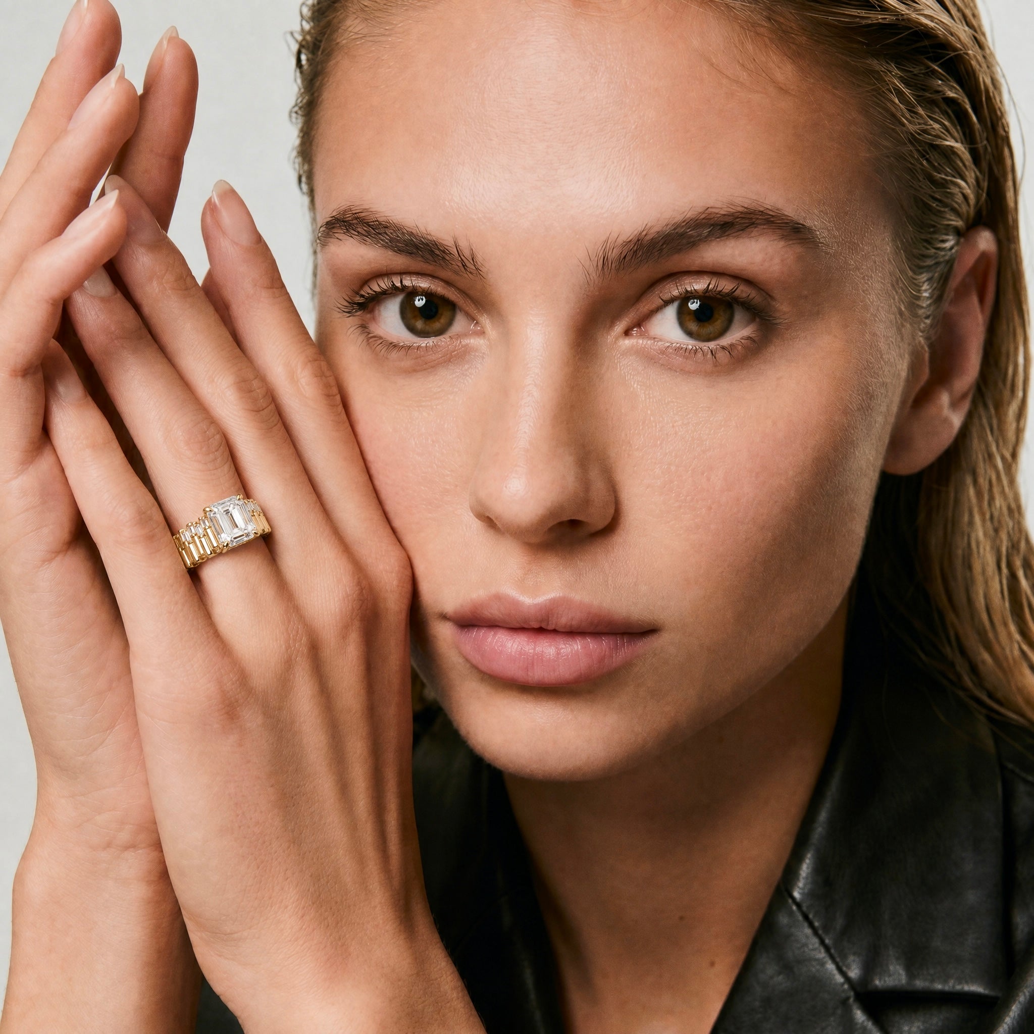 CZ Asscher Bold Eternity Line Band Ring